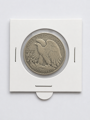 מטבע כסף אמריקאי מסוג Walking Liberty Half Dollar משנת 1944. 
בעיצוב “Walking Liberty” המפורסם 