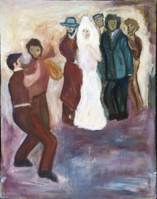 Unknownn - Jewish wedding. oil on board, 36x46 cm