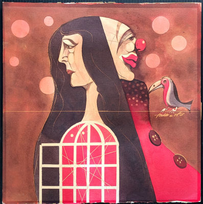 Avi Feiler - Woman figure and clown. watercolor signed 
40x40 cm 
Avi Feiler, Painter. b. 1949 