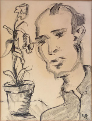 Unknown (CR) - coal drawing 45x34 cm, signed CR