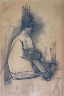 Esther Perez Arad - A woman figure. coal on paper, 85x57 cm, signed, framed 
Esther Peretz Arad 