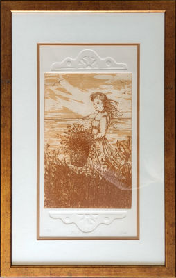 Unknown artist - Girl. Relief, framed, 
26X50 cm, Goldel frame 45X70 cm