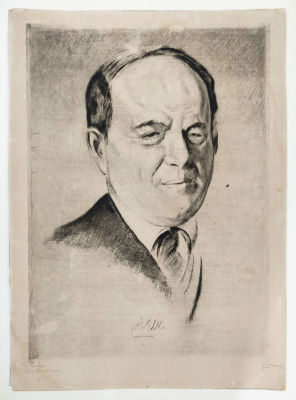 Unknown artist - The portrait of Haim Nachman Bialik. Engraving, signed, 42x30 cm