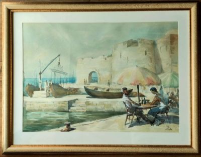 Garri Katz - Fishermen in the port of Acre. watercolor on paper 
69x49 cm 
Garri Katz, painter and 