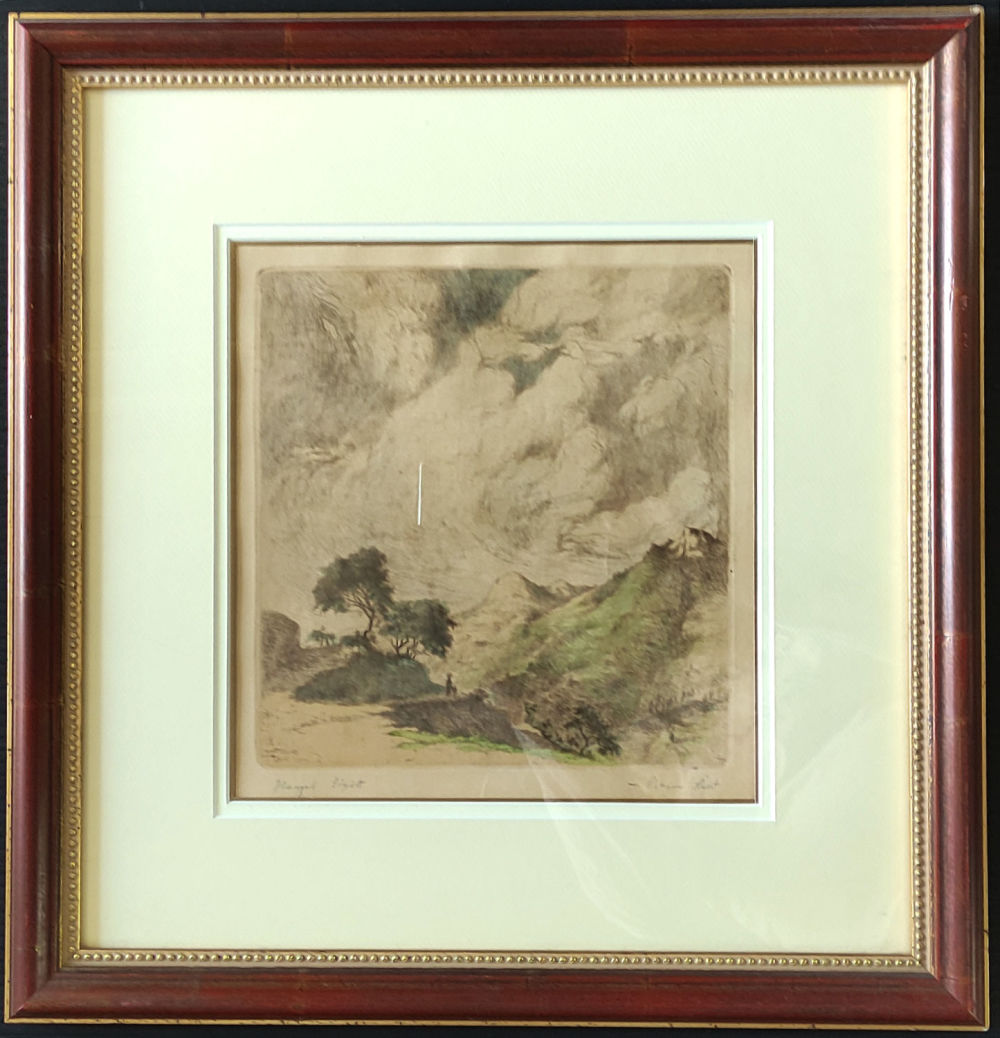 Unknown artist - Hand-painted landscape engraving