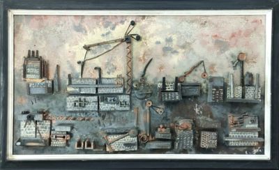 Nurit Gazit - 3D City. Mixed technique and gluing various items 
86x52 cm including frame 
Nurit 