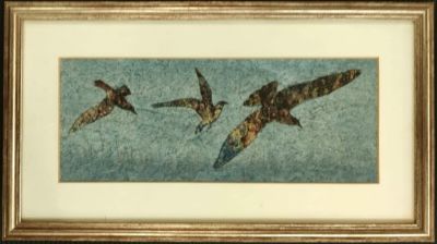 Avraham Azemon - Birds. Mixed media technique 
36x15 cm unsigned framed 
Abraham Azemon, Painter. 