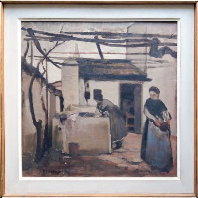Christiaan Huidekoper - Laundresses. oil on canvas, signed, framed. 
Chris (Christiaan) Huidekoper 