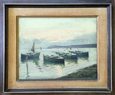 De Luca - Fishing boats in the marina. oil on canvas signed, framed, 40x50 cm 
De Luca (Italian 