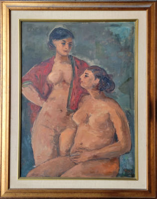 Leo Kahn - Two women, oil on canvas. signed 
81x60 cm 
1969 
framed 
Leo Kahn, Painter. b. 1897 