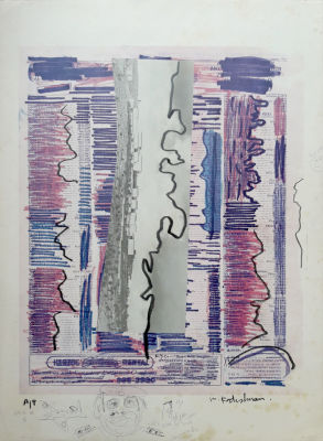 Menashe Kadishman - Telephone pages - Jerusalem museum. mixed technique on lithography, 70-s 