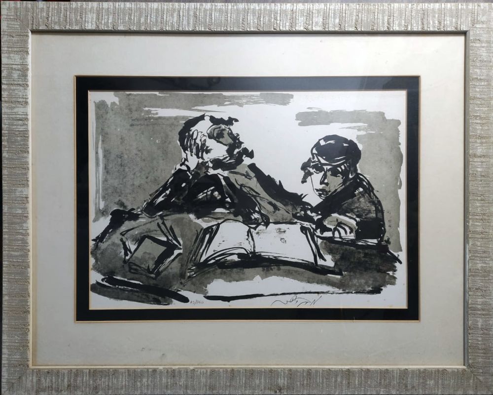 Moshe Bernstein - Rabbi and his student. Signed and numbered lithograph 
Paper size 35X48 cm 
