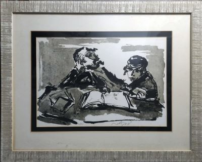 Moshe Bernstein - Rabbi and his student. Signed and numbered lithograph 
Paper size 35X48 cm 