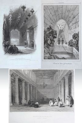 lot of 3 19th century lithographs of the Holy Land. 1. Palestine, Bethlehem , Interior of the 