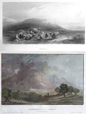 William Henry Bartlett - lot of 2 19s century lithographs of Palestine: Arimathia and Sanur. 1. 