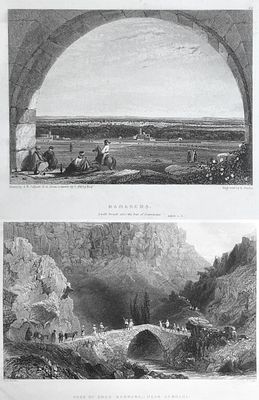 Lot of 2 lithographs from the 19th century. Syria. 1. “Pass of Souk Barrada, Near Zebdani ” 