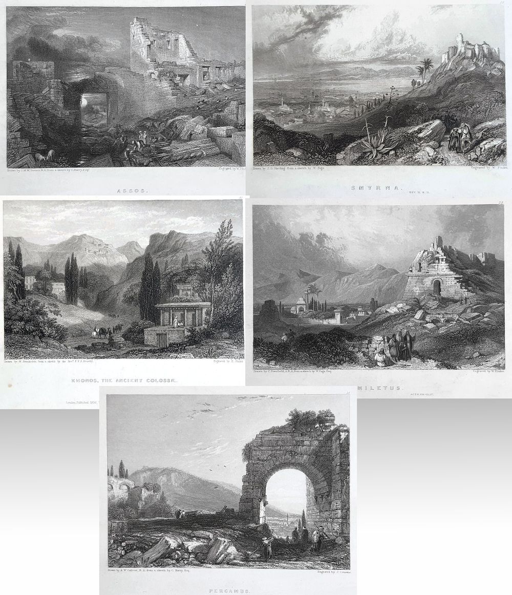 Finden - Lot of 5 lithographs from the 19th century of ancient cities in the Anatolia area in 
