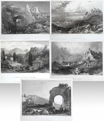 Finden - Lot of 5 lithographs from the 19th century of ancient cities in the Anatolia area in 
