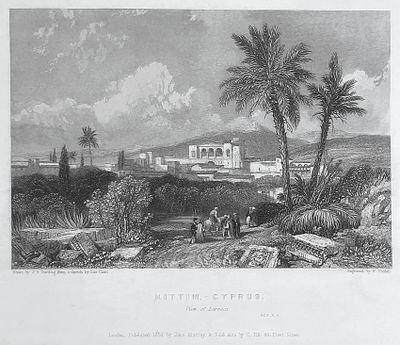 J. D. Harding - "KITTIM — CYPRUS. VIEW OF LARNECA". Drawn by J. D. Harding, from a View taken on 