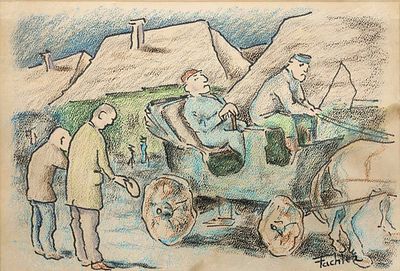 Unknown artist - Lord of the village on the chariot. pastel on paper 
signed