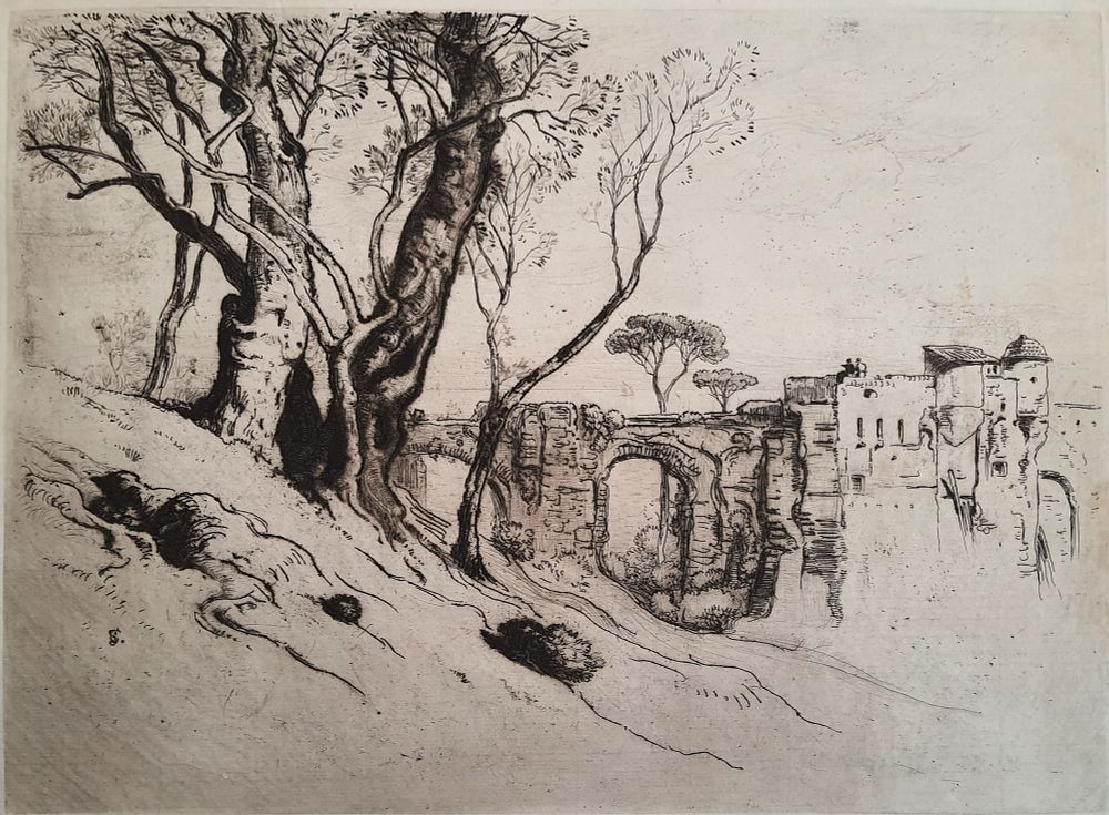 Samuel Colman - Amalfi Arched Bridge. lithograph , signed 
Samuel Colman ( 1832 – 1920) was an 