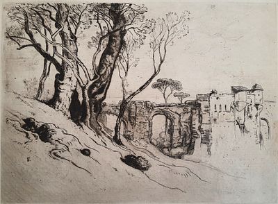 Samuel Colman - Amalfi Arched Bridge. lithograph , signed 
Samuel Colman ( 1832 – 1920) was an 