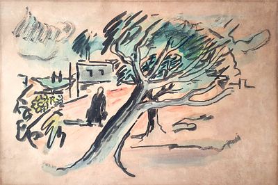 דוד הנדלר - watercolor on paper, signed 
paper size 35x50 cm 
David Hendler (1904 – May 2, 1984) 