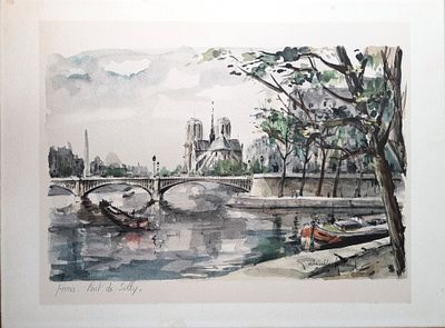 Gabrielle ardant - Paris Pont de Sully. Watercolor on sealed cardboard