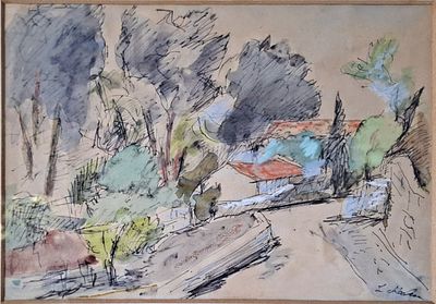 Leo Kahn - Mixed media on paper, signed 
Leo Kahn (1894–1983) was a German-born Israeli painter 
