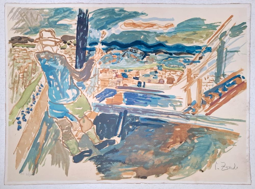 Joseph Zaritsky - Tel Aviv Rooftops. Signed and numbered lithograph 76x56 cm 
Joseph (Yossef) 