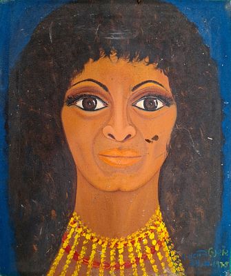 Shoshana Damari - Oil on canvas 
24X30 cm 
signed and dated 1975 
Shoshana Damari, Israel Prize 