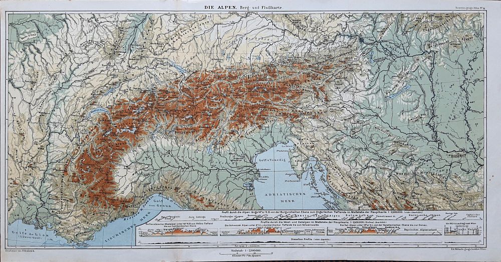 The Alps Map (1919) - from the Kozenn Atlas. size: 57x29.4 cm 
Product Description: The Alps 