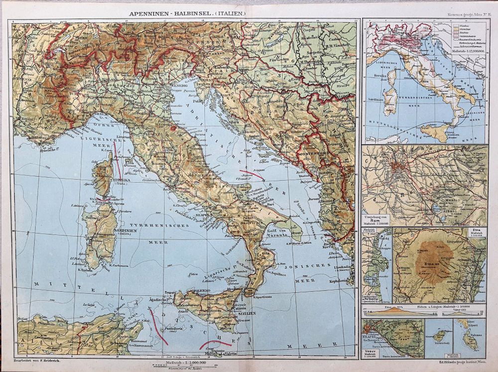 The Apennine Peninsula Map (1919) - from the Historical Kozenn Atlas. size: 38.7x29.4 cm 
This 