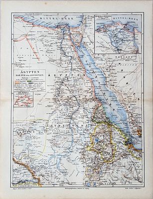 Egypt and Abyssinia Map (c. 1900) - A Rare Item from Meyers Encyclopedia. מפת מצרים ואתיופיה 