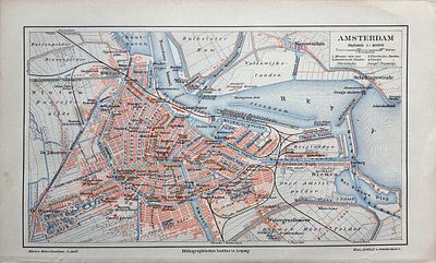 Amsterdam Map (c. 1900) - A Rare Item from Meyers Encyclopedia. This historical city map is a 