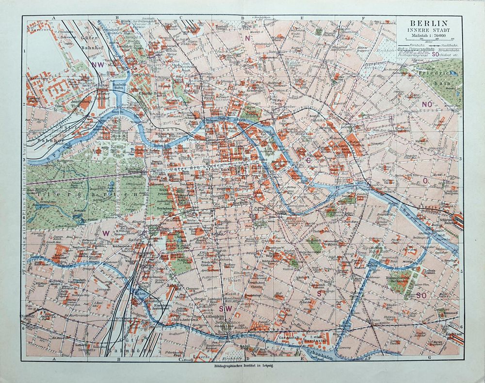 Berlin Map (c. 1900) - A Rare Item from Meyers Encyclopedia. size: 30.7x24.2 cm 
This map, taken 