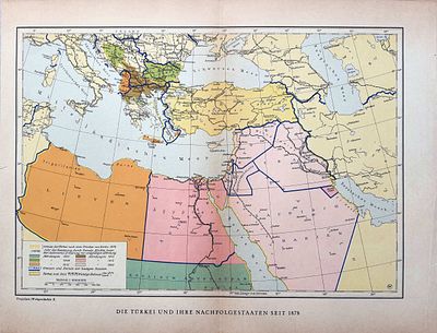 מפה: האימפריה העות'מאנית (1930 לערך). גודל: 33.8x26 ס"מ 
מפה היסטורית זו היא פריט נדיר שפורסם 