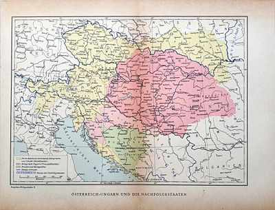 מפה: אוסטרו-הונגריה והמדינות היורשות (1930 לערך). מפה היסטורית זו היא פריט נדיר, שהודפס במקור 