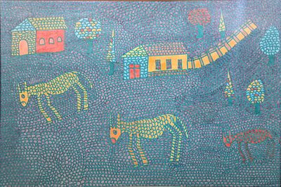 Yeshayahu Scheinfeld - Na&iuml;ve Rural Landscape – Silk Screen Print by Yeshayahu Scheinfeld 
50x70 cm 
