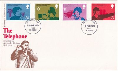 Конверт Первого дня Великобритании от 10 марта 1976 года с четырьмя марками и спецгашенем . 11,6 