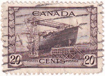 [Канада 1942] 1 марка &laquo;Спуск на воду корвета HMCS La Malbaie&raquo; из серии &laquo;King George VI - 
