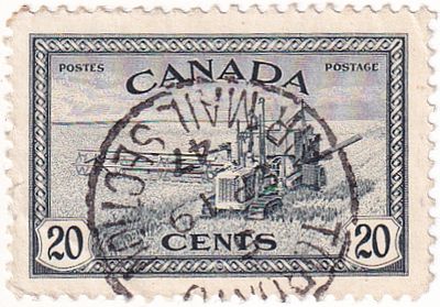 [Канада 1946] 1 марка &laquo;Уборка урожая комбайном&raquo; из серии &laquo;King George VI - Peace Issue&raquo;. Гашеная 