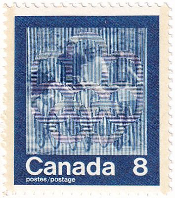 [Канада 1974] Марка с велоспортом из серии &laquo;Olympic Games, Montreal 1976 (2nd issue)&raquo;. Гашеная 