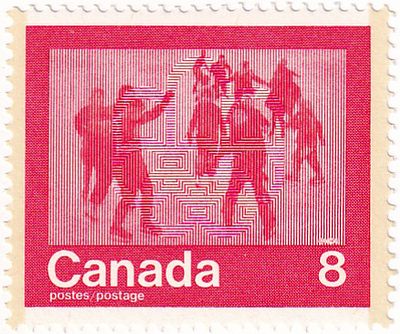 [Канада 1974] Марка с катанием на коньках из серии &laquo;Olympic Games, Montreal 1976 (4th issue)&raquo;. Га 
