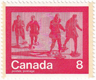 [Канада 1974] Марка с прогулкой на снегоступах из серии &laquo;Olympic Games, Montreal 1976 (4th issue)&raquo;. 