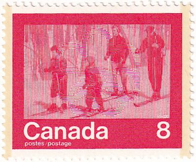 [Канада 1974] Марка с беговыми лыжами из серии &laquo;Olympic Games, Montreal 1976 (4th issue)&raquo;. Гашена 