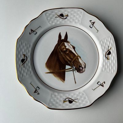 [без резерва] Винтажная коллекционная декоративная кабинетная тарелка с изображением лошади. Герм 