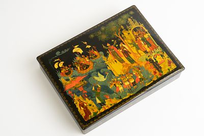 Голиков Николай Иванович (1924–2011) - Шкатулка &laquo;Сказка о царе Салтане&raquo;. СССР, п. Палех, 1990. 