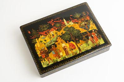 Голиков Николай Иванович (1924–2011) - Шкатулка &laquo;Палех. Лето 1941 года&raquo;. СССР, п. Палех, 1988. 