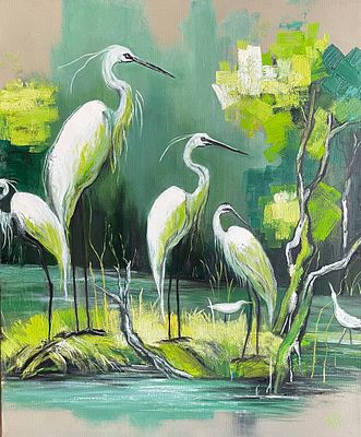 "Цапли". Наталия Осадчук. Холст на подрамнике, масло. 
Размеры: 60 х 50 см. 
Наталия Осадчук - 